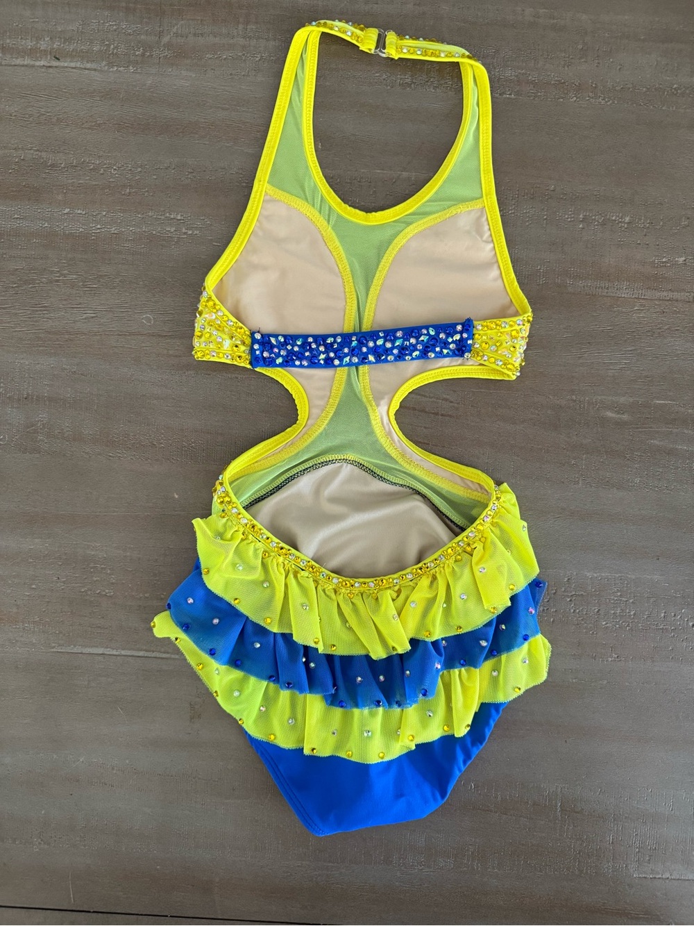 Girls' Yellow and Blue Semi Custom Dance Costume - Picture 2 of 4